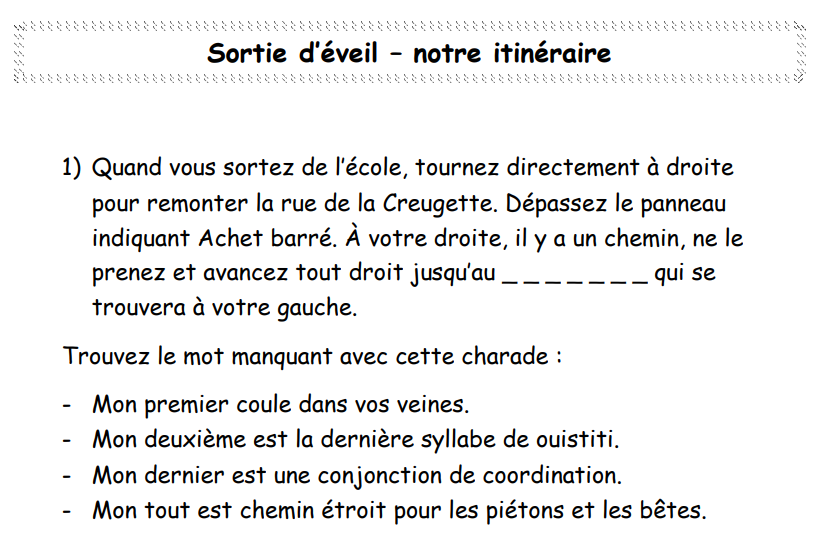 partie de l'itinéraire pour le groupe N°1